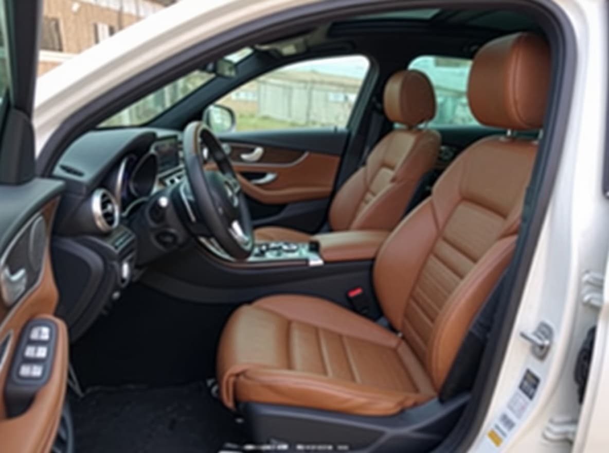 Autowalk generated Mercedes-Benz C300 interior image preserving brown leather trim