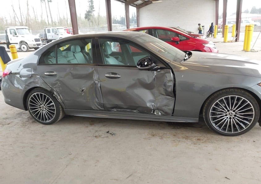 Gray Mercedes sedan damaged side source photo before Autowalk