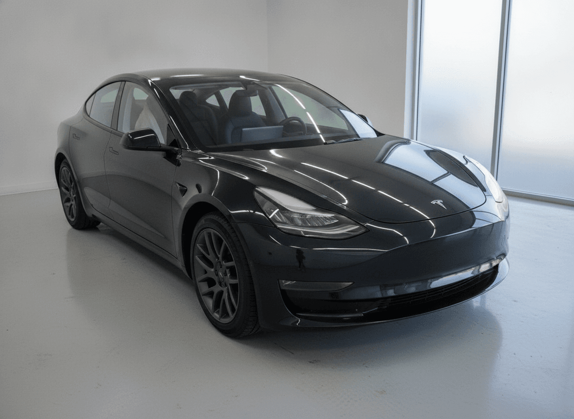 Autowalk generated black Tesla dealer showroom image